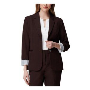 Tahari ASL Wome's Woven Notch Collar Two Button Blazer Chocolate Size 6 NWT
